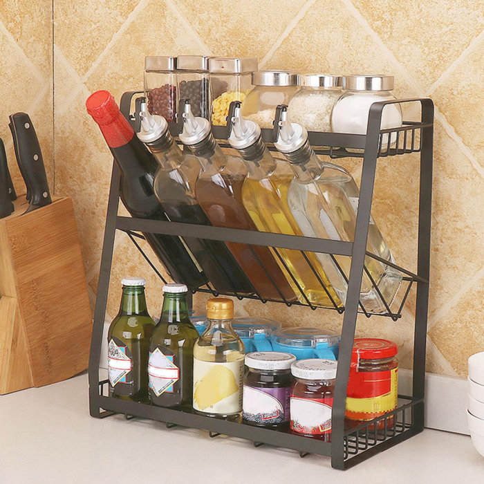 Prep & Savour MultiFunctional ThreeStorey Condiment Rack Kitchen